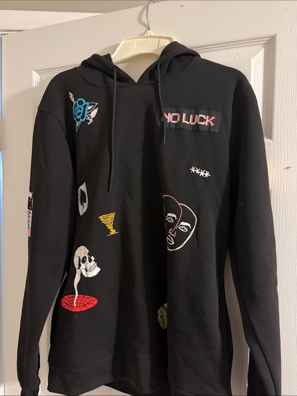 Rue21 Black Graphic Crewneck Hoodie with Multicolor Prints